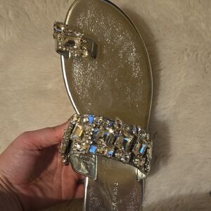 AKIRA Silver Crystal Embellished Sandals